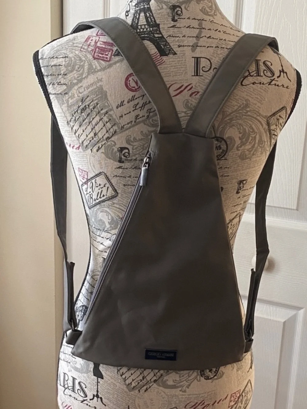 Vintage Giorgio Armani Parfums Gray Triangle Backpack Unisex Rare